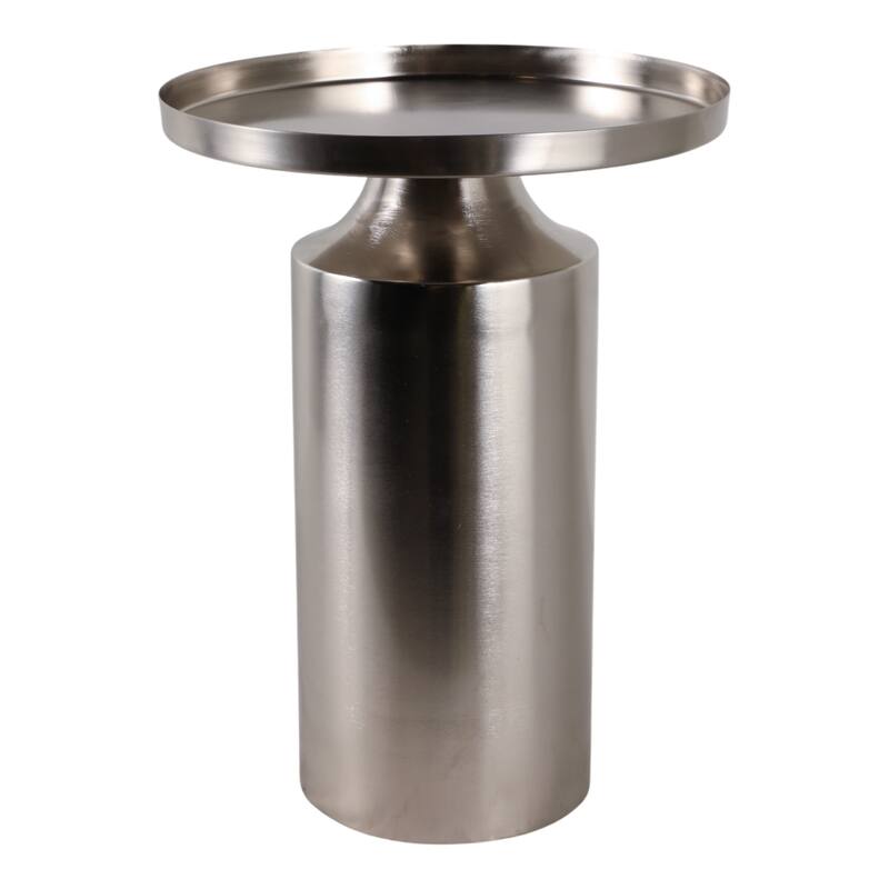 Iron Side Table Cylindrical Base Round Tray Top Narrow - 19" Silver - 14" x 14" x 19.25"