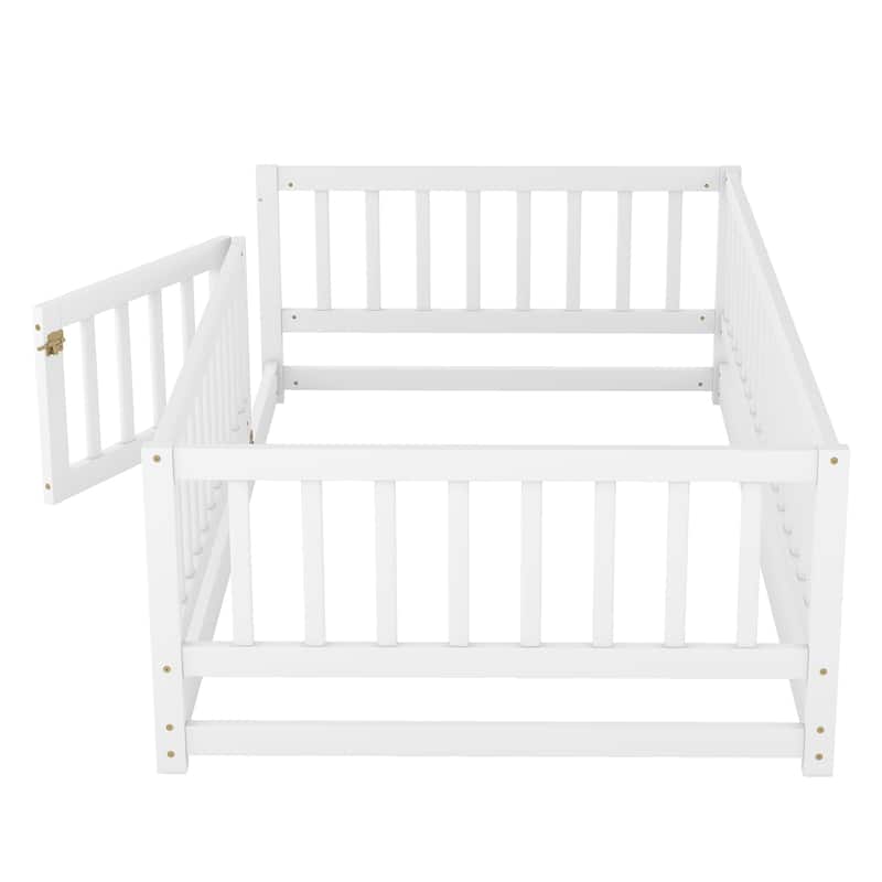 GDF Studio - Harrington Twin Montessori Floor Bed with Fence and Door (without Slats)