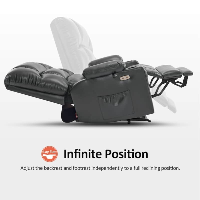 MCombo Large-Wide Lay Flat Dual Motor Power Lift Recliner Chair Sofa with Massage and Heat, Faux Leather R7688