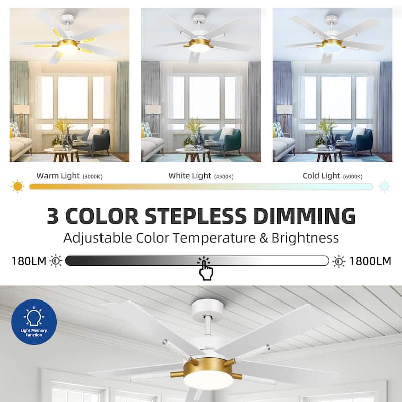 Moasis 5 Blades 60'' Ceiling Fan with Lights and Remote Control,Crystal Rod Design and Memory Function