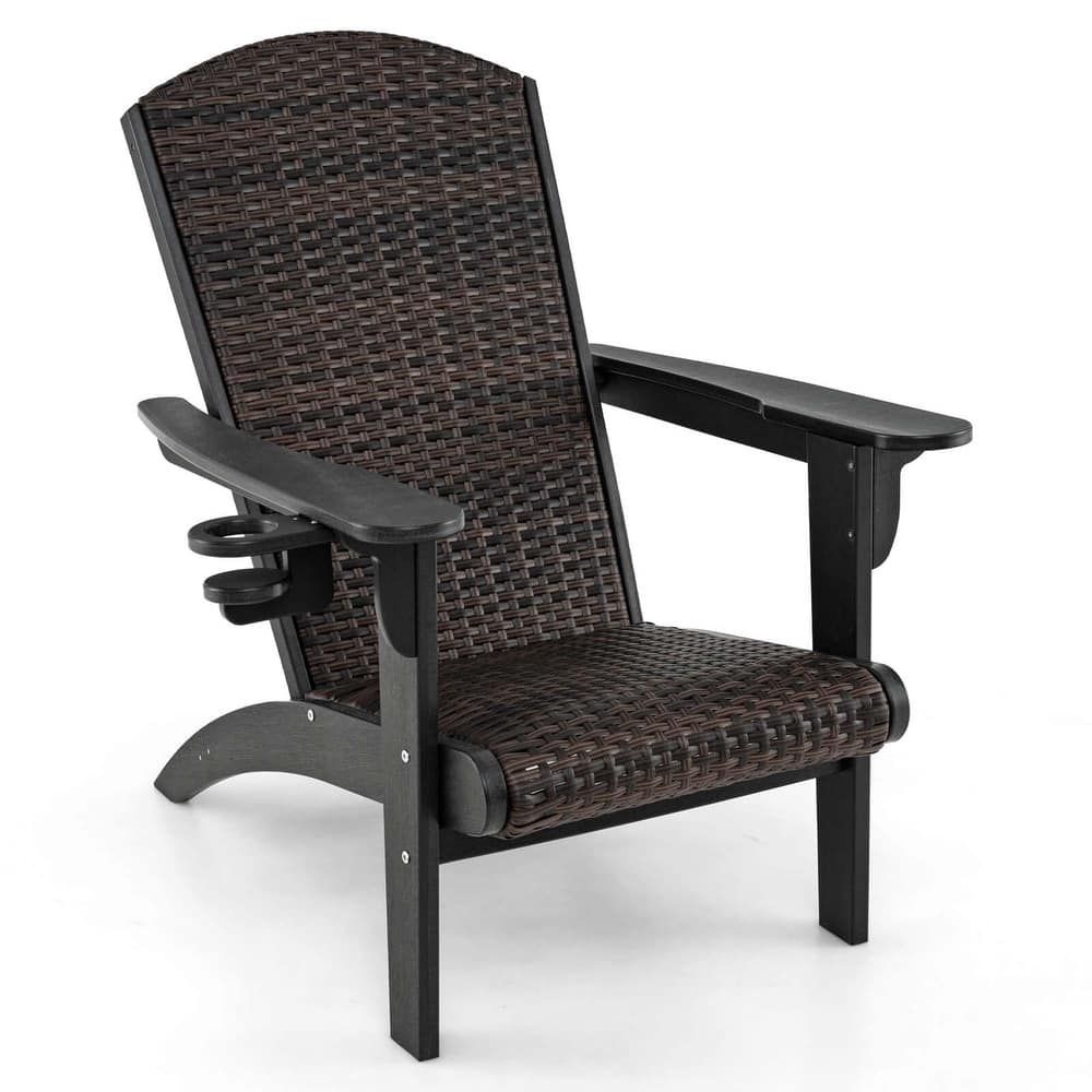 Costway Patio Adirondack Chair with Rattan Padded Seat Wide Armrests & - See Details