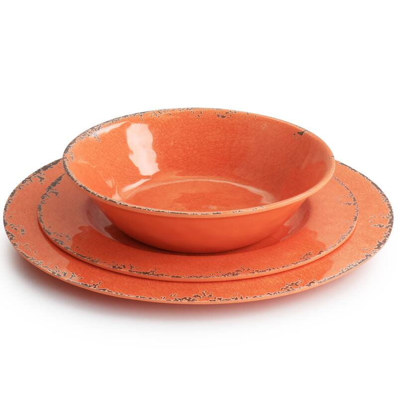Laurie Gates California Designs Mauna 12 Piece Melamine Dinnerware Set in Crackle Orange - 12 Piece