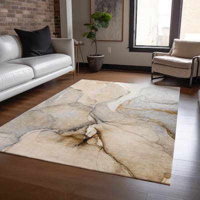Machine Washable Indoor/ Outdoor Modern Abstract Chantille Rug
