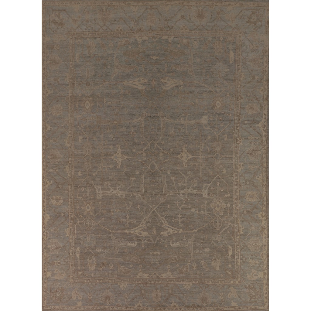 Transitional Oushak Turkish Area Rug Hand-Knotted Grey Wool Carpet - 9'1"x 11'8"