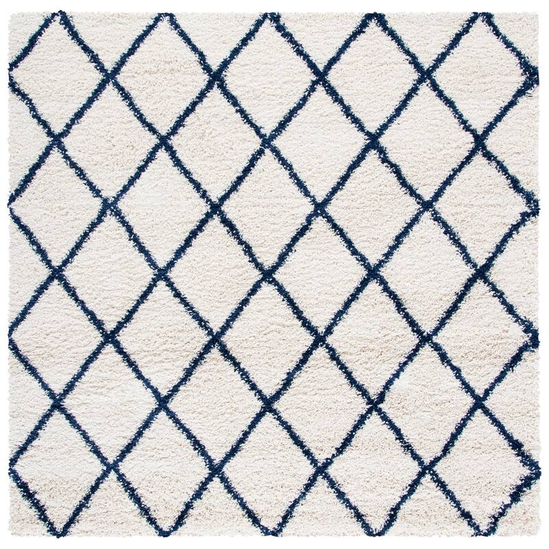 SAFAVIEH Hudson Shag Sherree Trellis 2-inch Thick Rug - 7' Square - Ivory/Navy