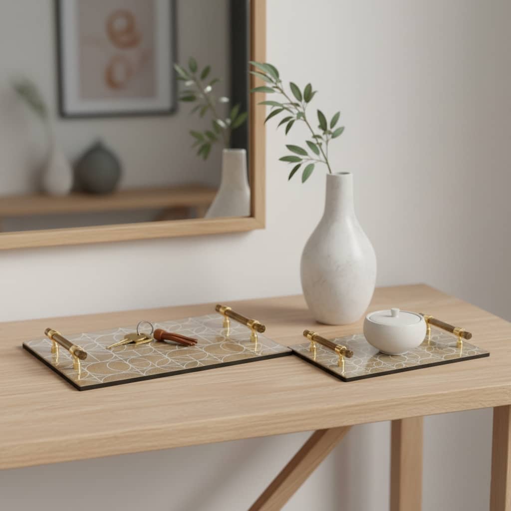 Decorative Pattern Glass Tray with Handles - Chic Home Decor - Accent Tray
