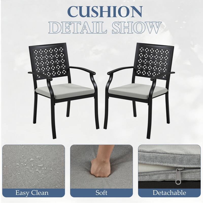 Patio Dining Chairs, Outdoor Metal Chairs with Armrests, Chair Set with Cushions, 2-Piece Set, Suitable for Patios and Gardens