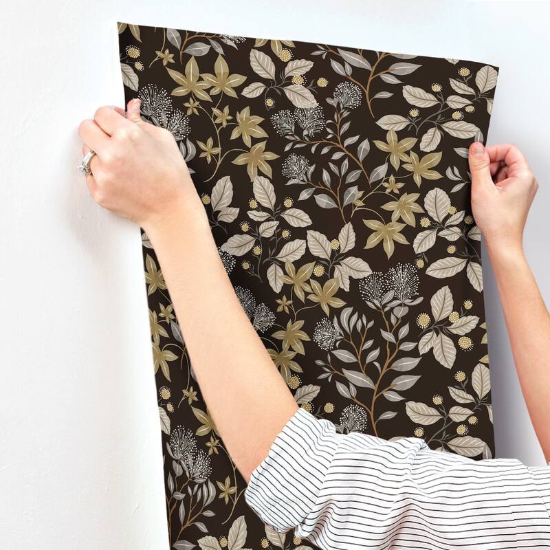 A-Street Prints Mildred Black Botanical Trail Wallpaper