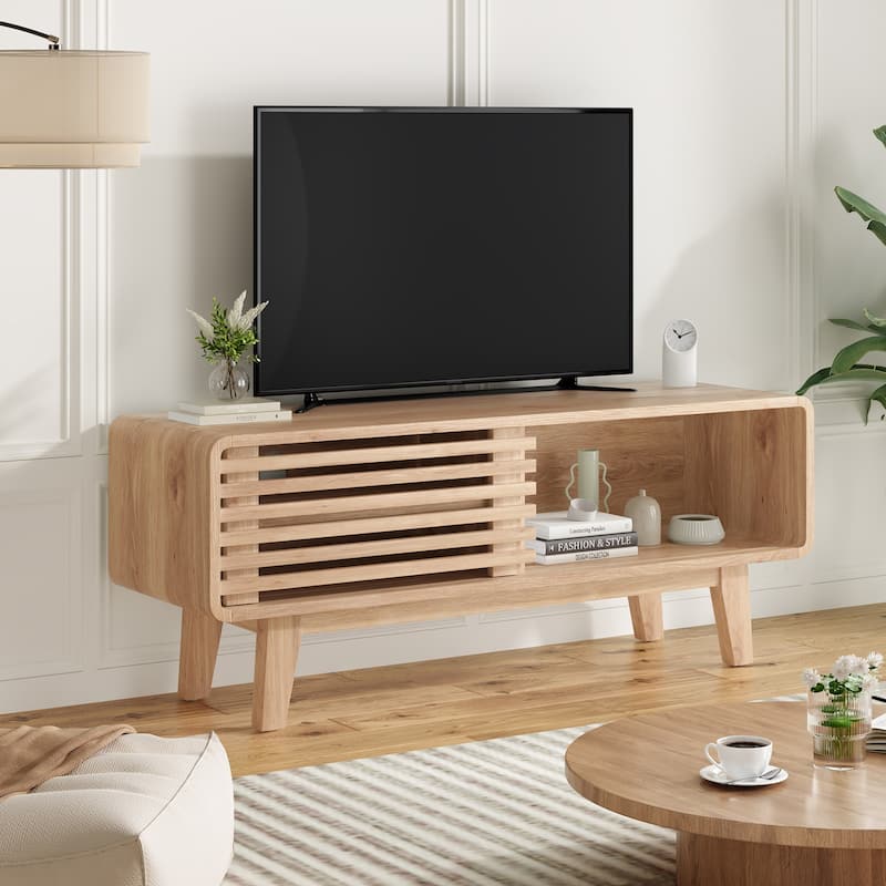 TV Stand Entertainment Center with Storage Cabinet and Sliding Door