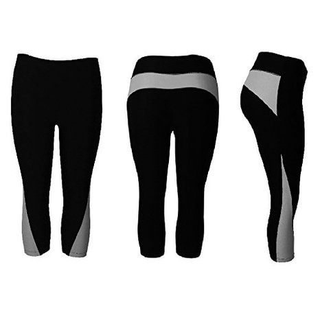 Women's Athletic Fitness Sports Yoga Pants Capri Large/X-Large-Black/Grey