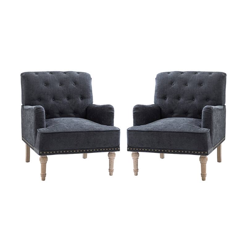 Geltrude Traditional Upholstered Accent Chair with Button Tufted Back Set of 2 by HULALA HOME