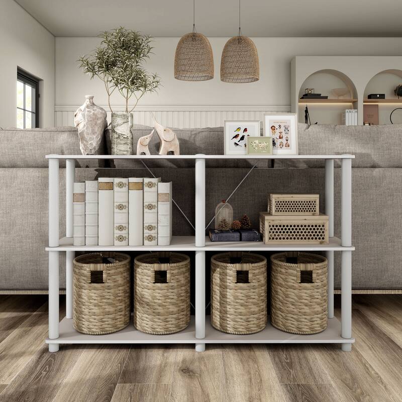 DH BASIC Modern Wood Shelving Unit with storage - Tier Shelves, Cube Ladder Shelf by Denhour