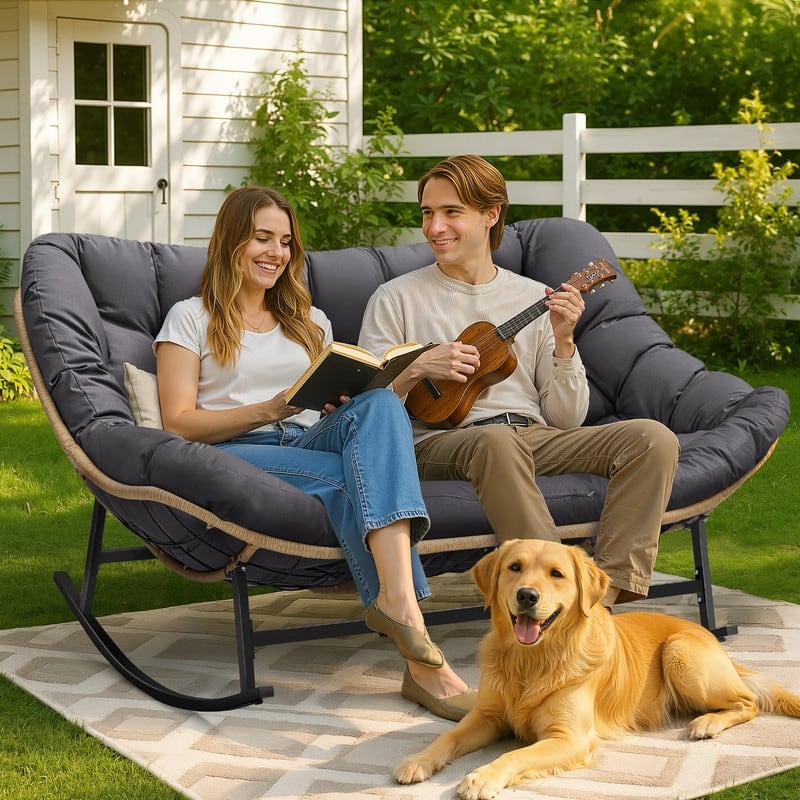 FINCATI Outdoor Double Rocking Chair, Double Wide Rocking Chair, 700 lbs Indoor Rocking Chair for Two, Double Papasan Chair