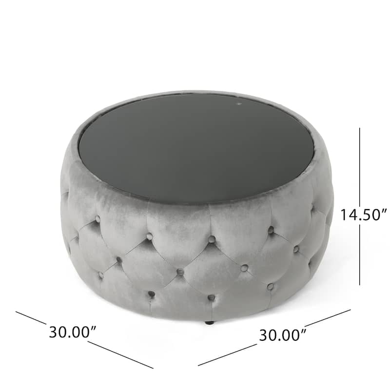 Chana Glam Velvet and Tempered Glass Coffee Table Ottoman by Christopher Knight Home