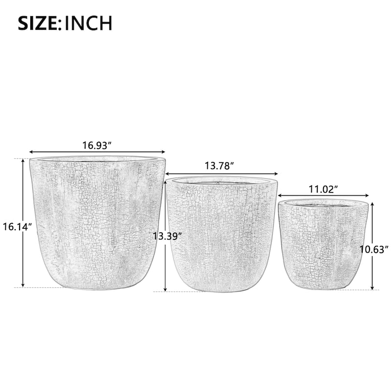 Roomfitters Lightweight MGO Planter Set of 3, Round Weather Resistant Outdoor Indoor Flower Pots for Garden Patio