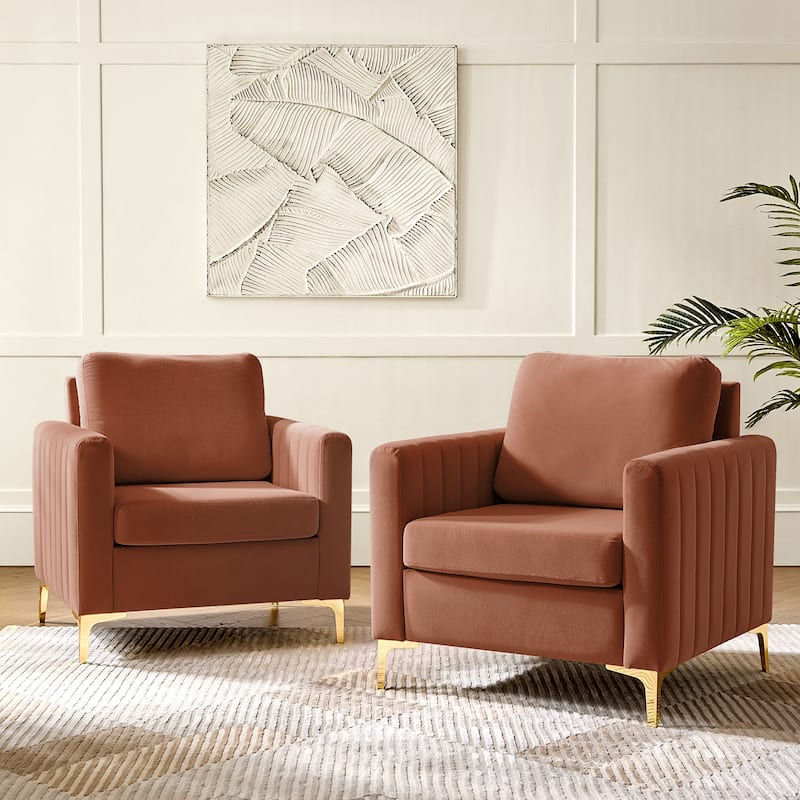 Ganymedes Modern Velvet Accent Arm Chair with Golden Legs and Removable Cushion by HULALA HOME