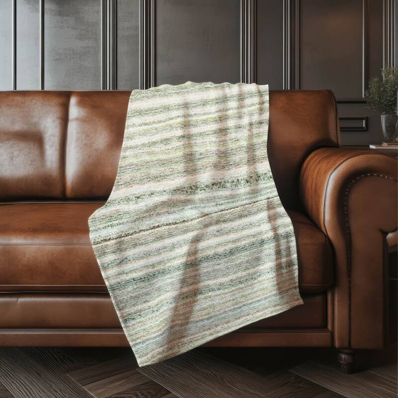 Premium Machine Washable Casual Stripes Sherpa Throw Blanket - Sage - 4'2" x 5'10"