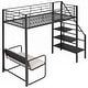 preview thumbnail 6 of 12, Twin Metal Loft Bed with Bench and Storage Staircase, Full Guardrails, Black