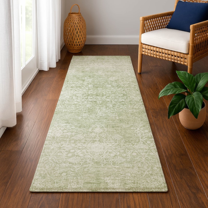 Premium Washable Super Soft Vintage Traditional Mayfield Rug - Sage - 2'3" x 7'6"