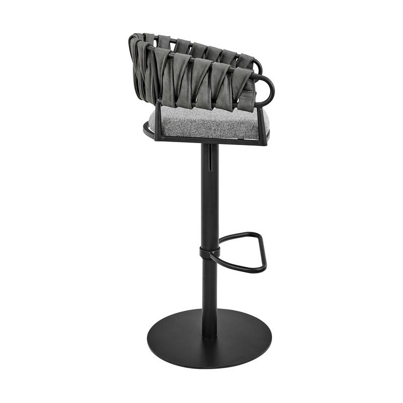 Silabe Grey Faux Leather and Upholstery Swivel Adjustable Height Bar Stool with Black Base