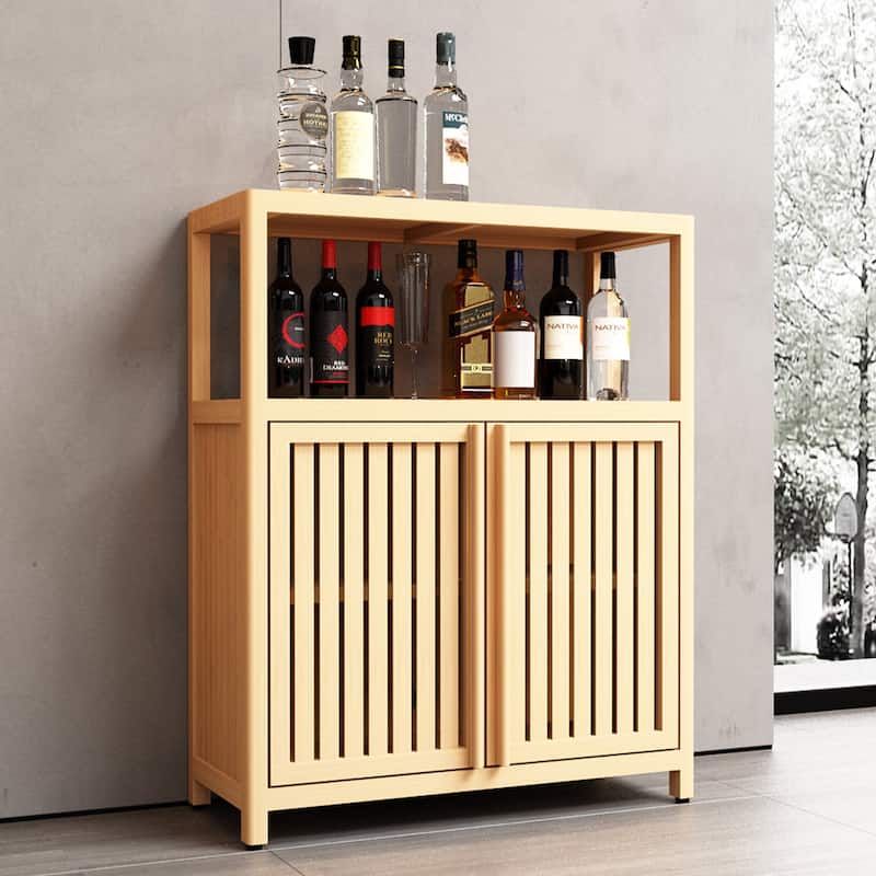 32" Tall Wood 2-door Bathroom Cabinet in Neutral with Interior Shelf - Natural Finish - Natural