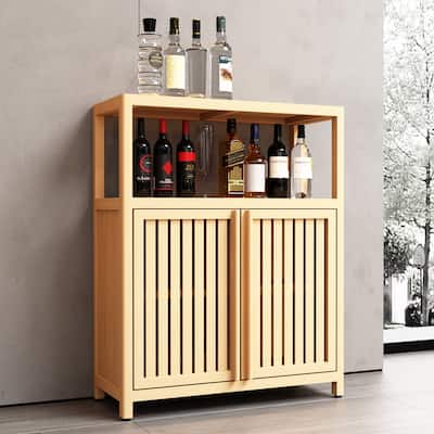 32" Tall Wood 2-door Bathroom Cabinet in Neutral with Interior Shelf