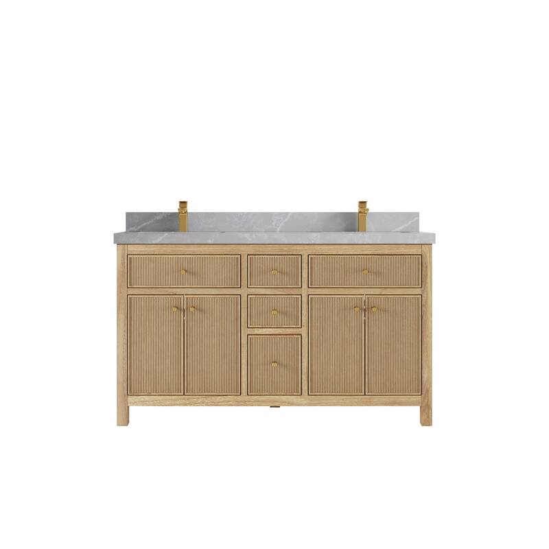 Willow Collections 60 in. W x 22 in. D Sonoma Teak Double Sink Bathroom Vanity with Countertop - 2" Pearl Gray - Light Natural