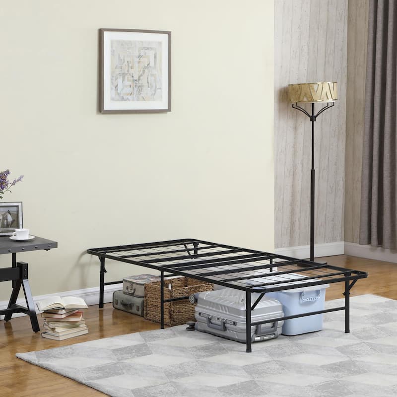 Black Twin Platform Bed with Under Bed Storage and Foldable Design - Black