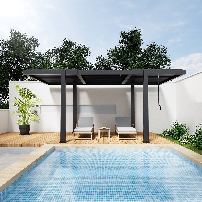 EROMMY Outdoor Louvered Pergola 10'×18', Aluminum Pergola with Adjustable Rainproof Roof, Modern Hardtop Gazebo - Black