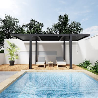 EROMMY Outdoor Louvered Pergola 10'×18', Aluminum Pergola with Adjustable Rainproof Roof, Modern Hardtop Gazebo