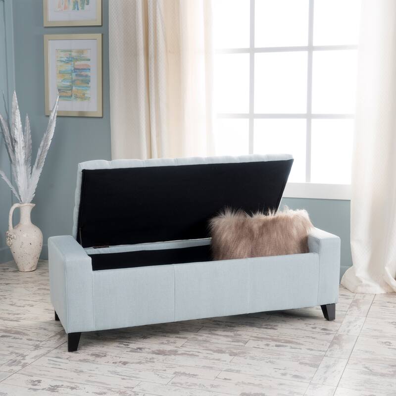 Modern Button-tufted Storage Ottoman Bench-Sky Blue