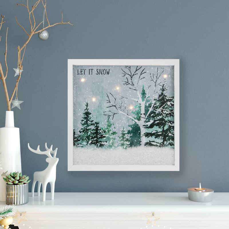 LED Lighted Let it Snow Winter Forest Christmas Canvas Wall Art 10" x 10"