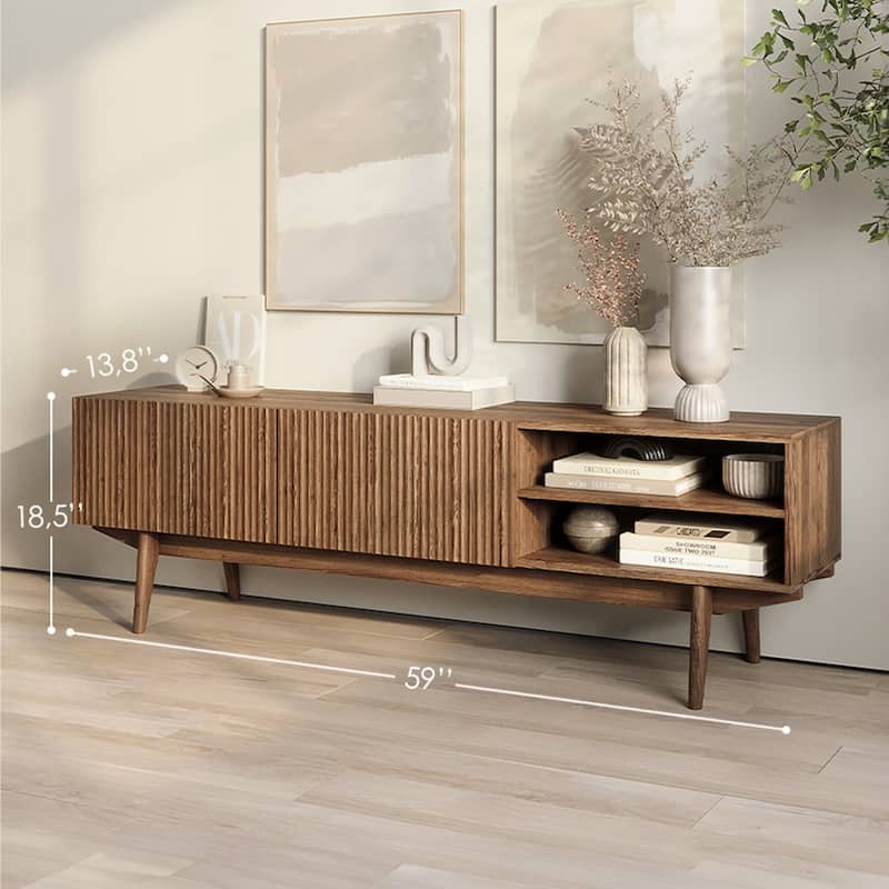 Living Skog Kelly TV Stand Console Fits TV's up to 65 in. with Wood Legs in Mid Century Modern Scandinavian Design