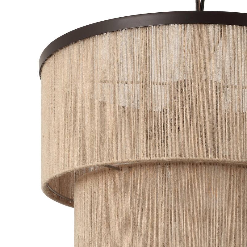 GetLedel 3-Light Natural Rope Drum Chandelier Handwoven Coastal Boho Ceiling Light