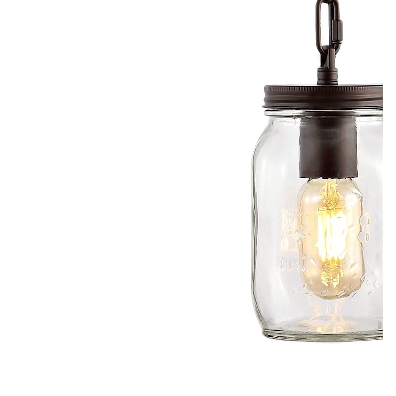 Gaines 5.5" 1-Light Farmhouse Industrial Iron Mason Jar LED Pendant, Oil Rubbed Bronze/Clear by JONATHAN Y