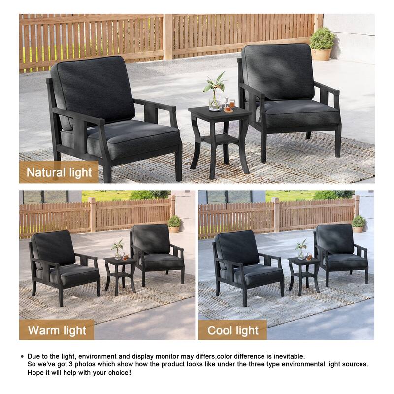 3-Piece Solid Teak Outdoor Patio Furniture Set Armchairs & Storage Table
