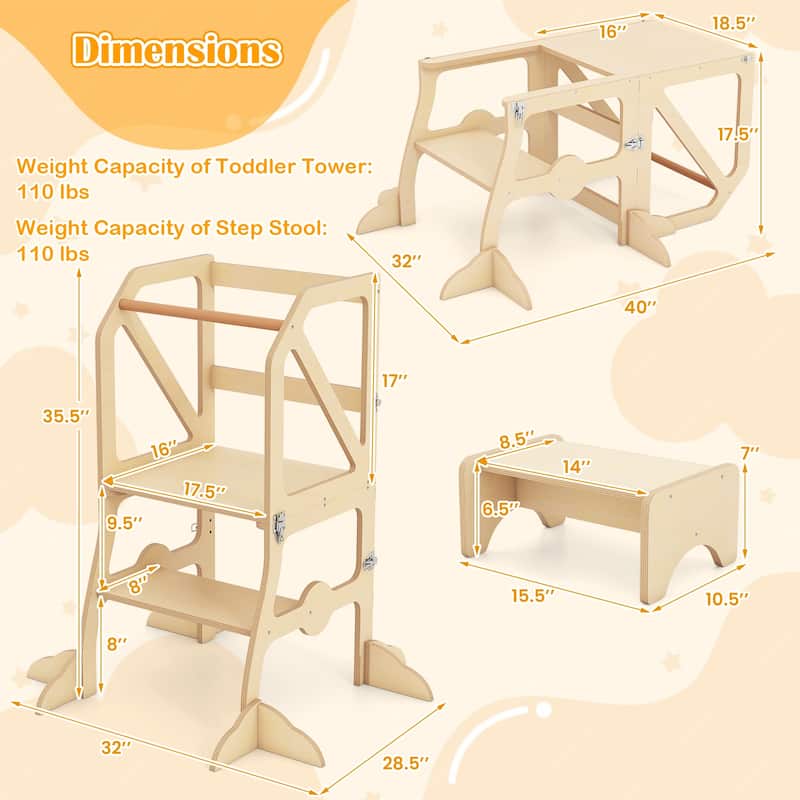 Gymax 2 in 1 Toddler Tower w/Removable Safety Bar for Children 3+