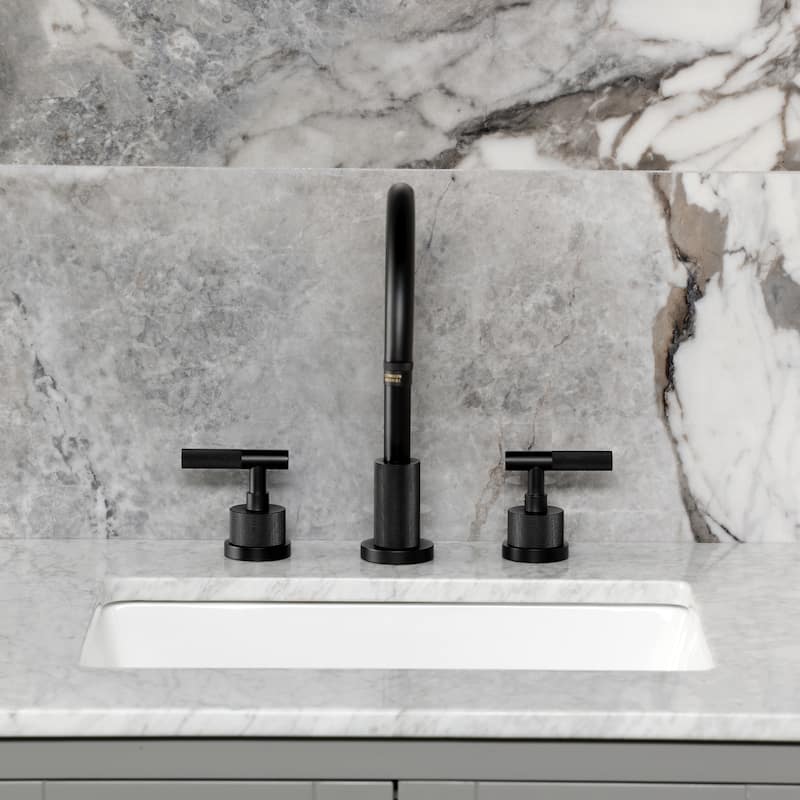 Kingston Brass Convergent Widespread Bathroom Faucet with Knurled Handle and Brass Pop-Up