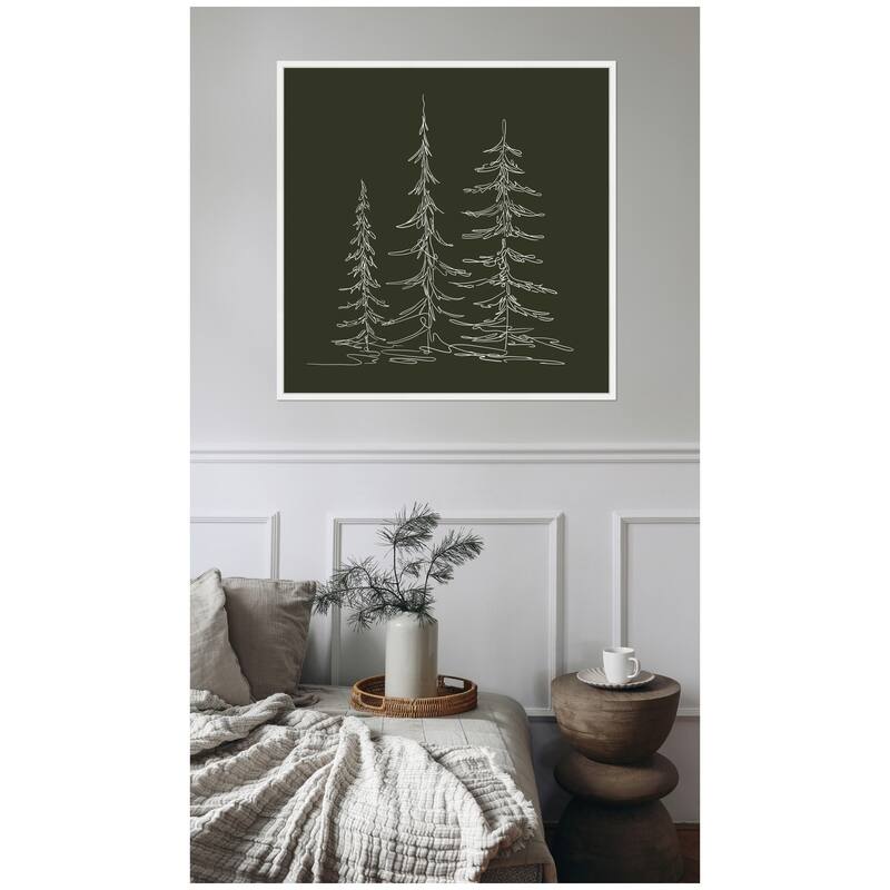 Kate and Laurel Sylvie Framed Canvas Minimalist Evergreen Trees Sketch Green by The Creative Bunch Studio