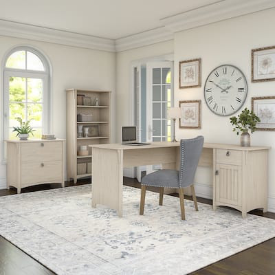 Antique White L-shaped Desk Set