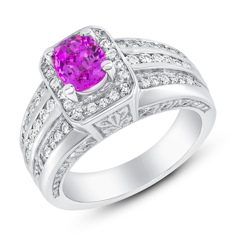 1.12 ct Pink Sapphire and Diamond Ring in 14k White Gold
