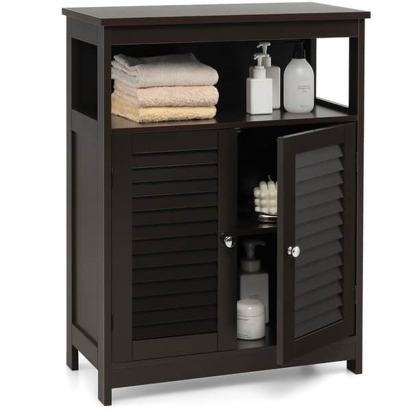 Costway Bathroom Storage Wood Floor with Double Shutter Door