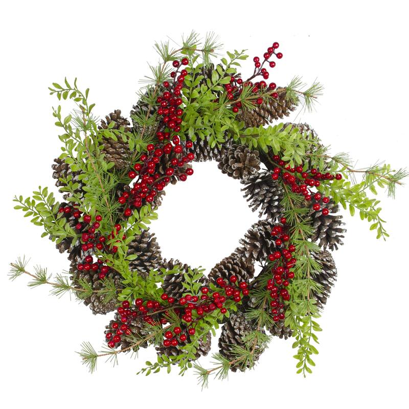 Frosted Pine Cones Berries Artificial Christmas Wreath 18-Inch, Unlit