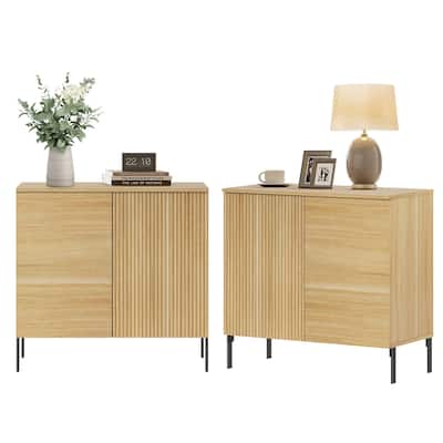Modern Minimalist Wood Nightstand With Doors ,31.5" End Table,Reeded Design Bedside Table