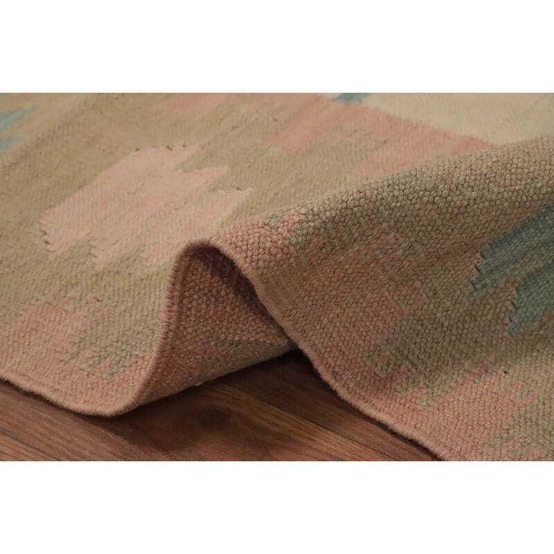 Hand Woven Oriental 100% Wool Carpet Southwestern Tribal Green Kilim Area Rug - 5' 7'' X 3' 9''