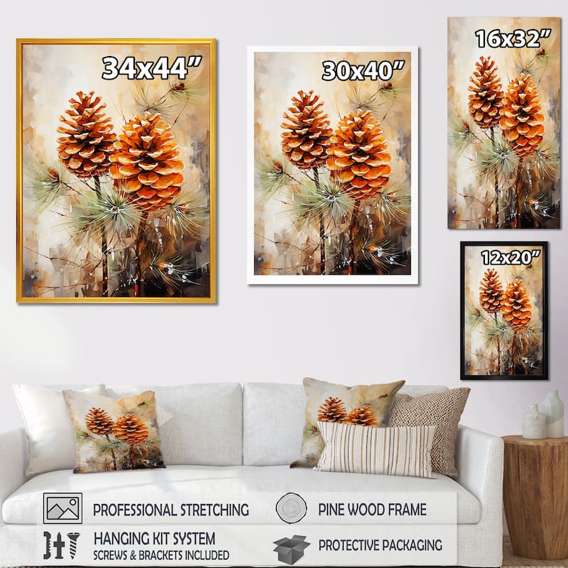 Designart "Spruce Pine Tree Forest IV" Tree Pine Wall Decor Brown - Traditional Bedroom Framed Canvas Wall Art