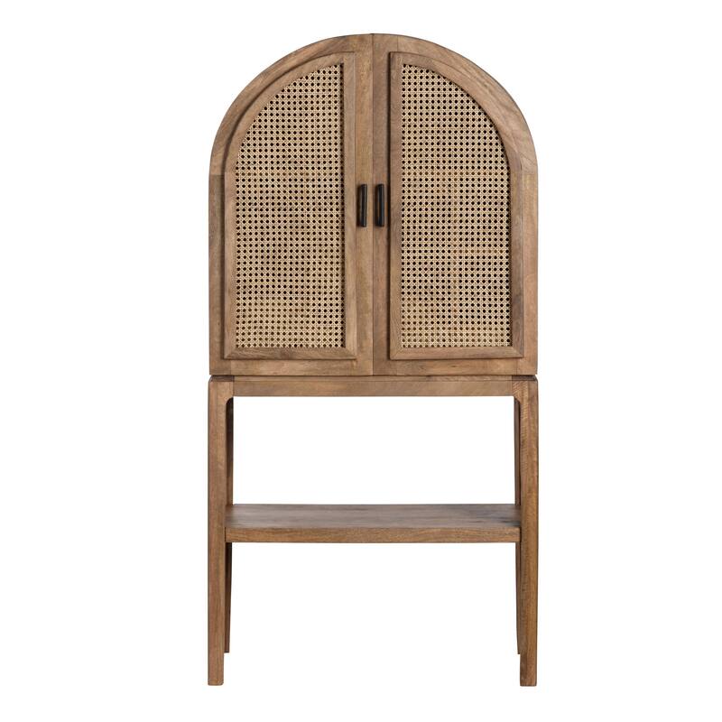 Biscayne Eyelet Cane and Mango Wood Rounded Top Bar Cabinet