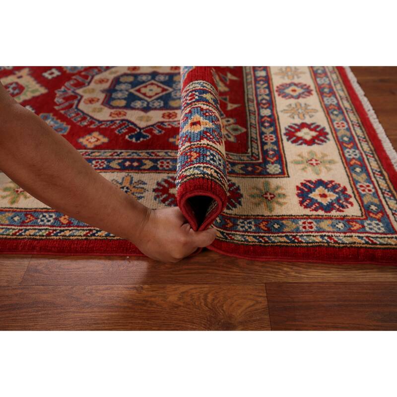 Oriental Red Kazak Accent Rug Handmade Wool Carpet - 3'4" x 4'11"