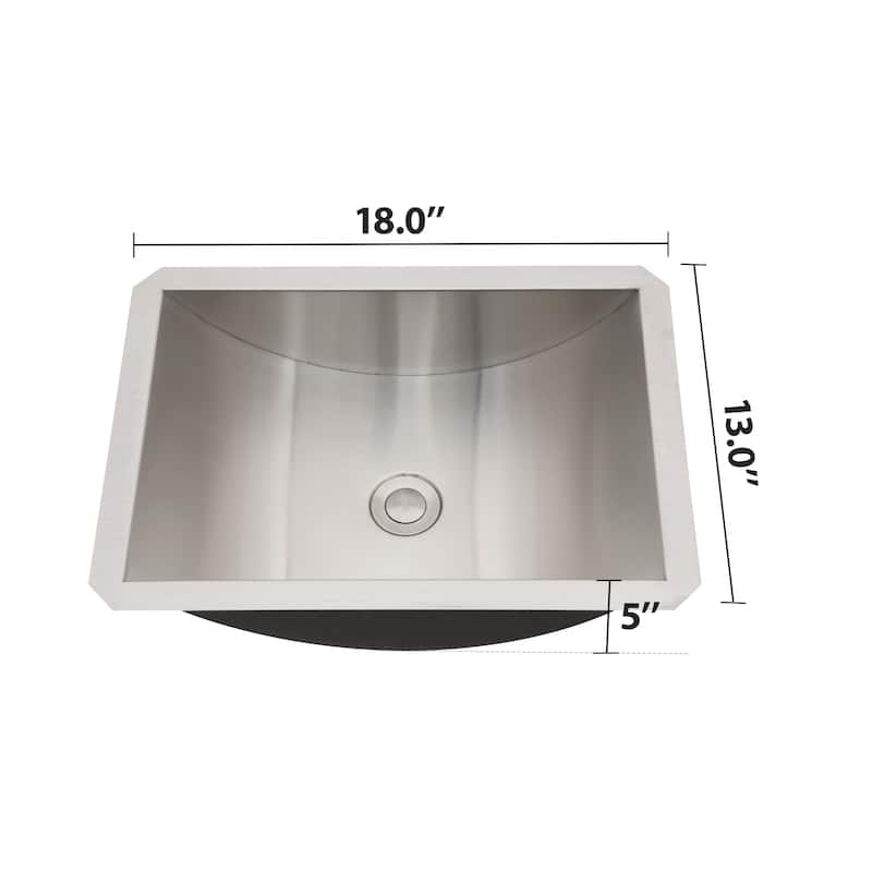 Kichae Stainless Steel Bathroom Sink Undermount - 18"x13" Bathroom Vanity Sink Stainless Steel Rectangle with Pop Up Drain