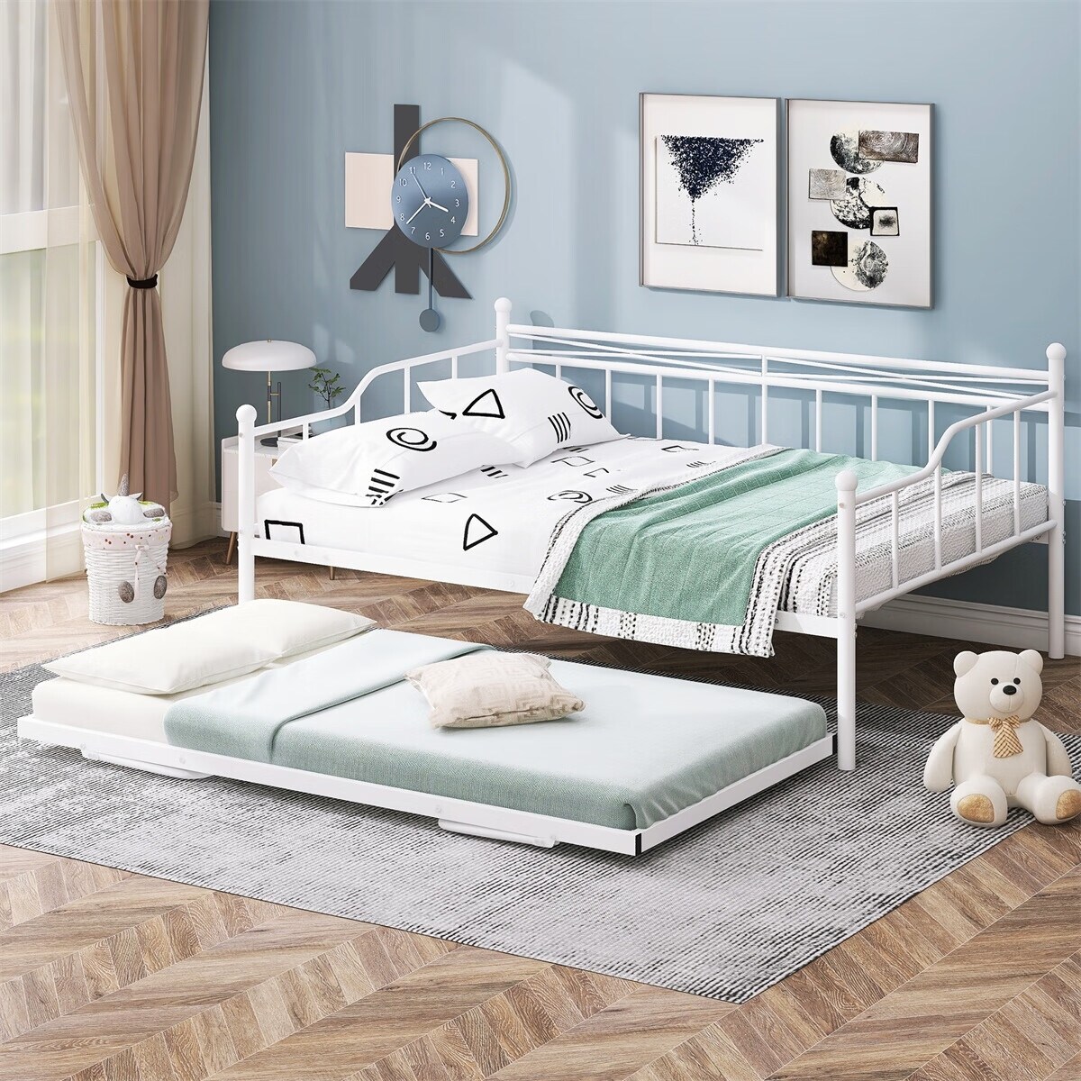 Merax twin metal bed deals with trundle frame set